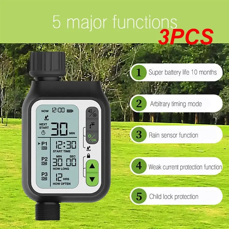 

3 шт. садовый инструмент, уличный контроллер ирригации с таймером, автоматический контроллер спринклера, программируемый клапан, шланг, таймер воды, кран