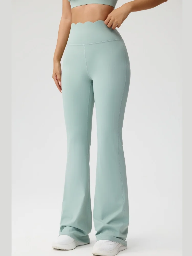 Stylish Wavy-Lace High-Waisted High-Stretch Yoga Flared Pants Breathable Quick-Drying Sports Fitness Running Casual Leggings