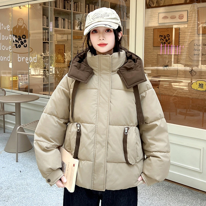 Short Cotton Jackets Woman Loose Winter Parka Coats 2025 New Patchwork Hooded Casual All-match Thick Warm Bread Clothes Trend