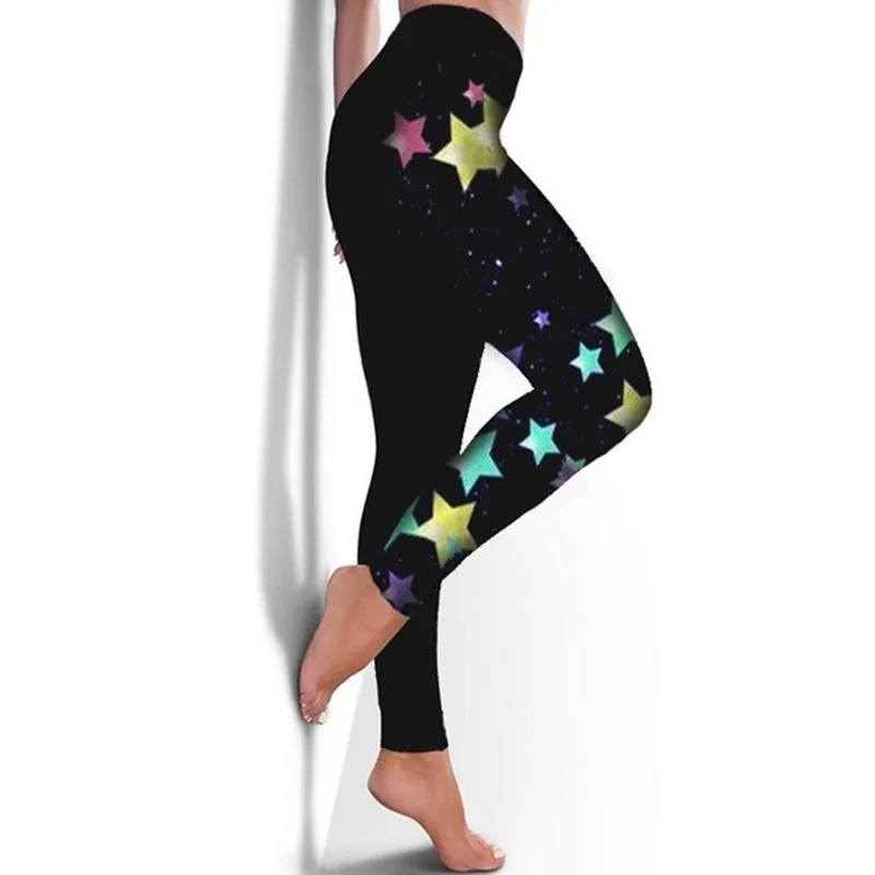 

Krisnanas Stars Print Skinny Yoga Pants Woman Quick Dry High Waist Sportwear Workout Breathable S-3XL Female Trousers 74004
