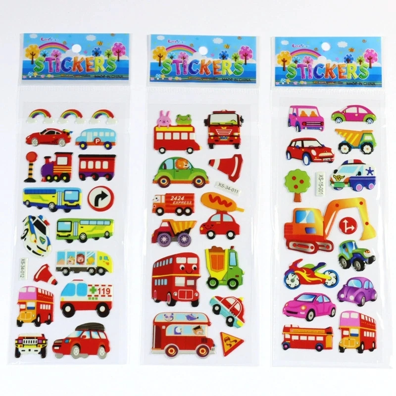 6 個漫画消防士車のステッカー子供のための教育装飾日記ノートブックラベルおもちゃ黄色建設車両トラックステッカー