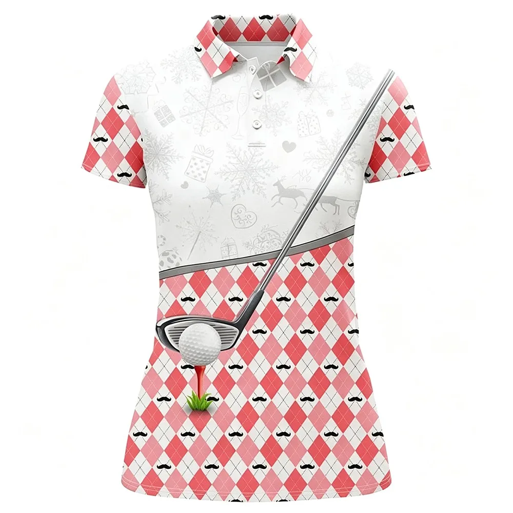 Women's Holiday Argyle V Neck T Shirt Short Sleeve Golf Top Casual Summer Sportswear Christmas Print Fashion Tee Shirt