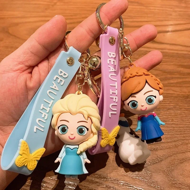 Disney Frozen Princess Alsa Anna Olaf Pendant Keychain Cartoon Cute Figure Silicone Car Key Chain Creative Gifts for Kids Fans