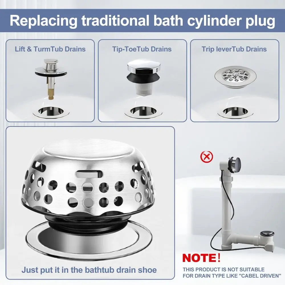 

Stainless Steel Bathtub Filter Sink Anti-Odor Leak-proof Pop Up Sink Strainer Insect-Proof Bouncing Core Drain Basket Stopper