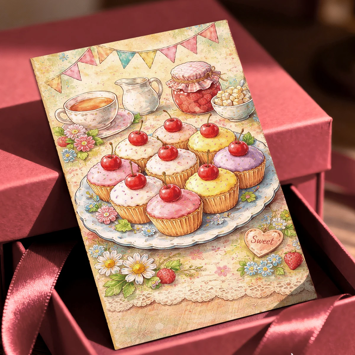 20 Stück Vintage-Postkarten mit Teeparty- und Dessertmotiven, Wanddekorationskarten mit Bäckerei-Thema, ästhetisches Journal-Zubehör, für Raumdekoration, Grußkarten – Detail 6