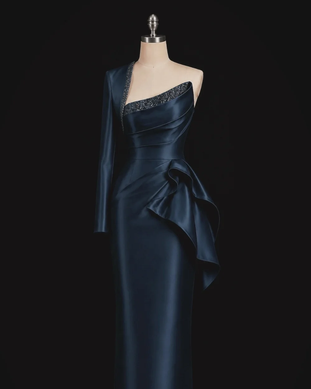 

Customized Intricate Matching Pleat Ruched Beading Sequined Straight One-shoulder Floor-Length Evening Dresses For Wedding Party