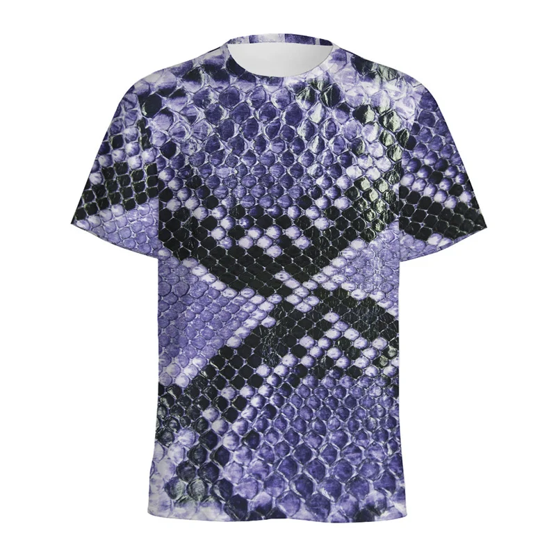 Fashion Snake Skin Pattern 3D Printed T-shirt Men Animal Skins Graphic Round Neck Tee Shirt Street Short Sleeves T Shirts Tops