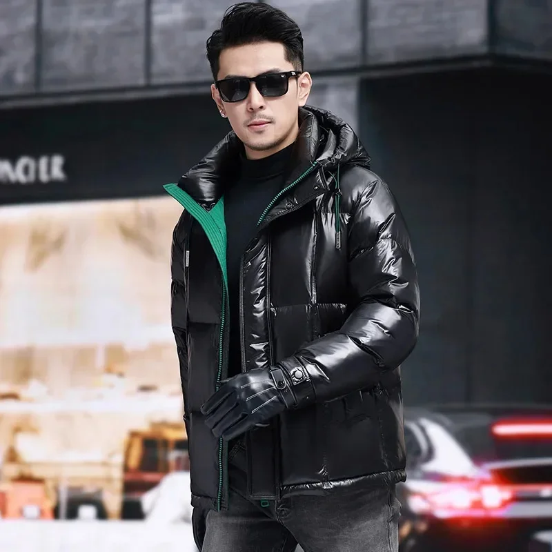 Designer Clothes Men Luxury Hooded Short Down Jacket Duck Male Padding Bright Mens Winter 2025New Cold Coat