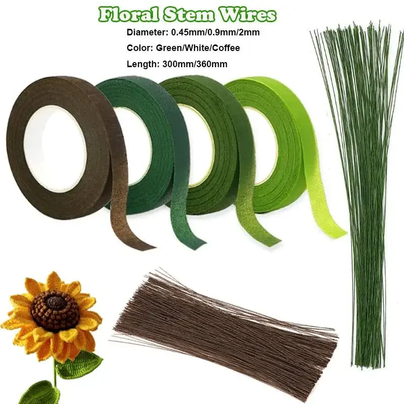 60pc 26# 20# Paper Floral Wire 0.45mm/0.9mm Diameter 36cm 30cm Long Iron Wire Useds For DIY Nylon Stocking Flower Branche Making