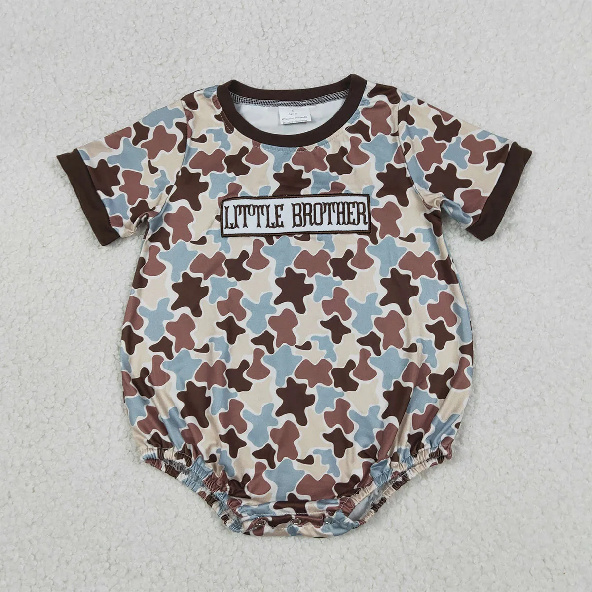 Newborn Baby Embroidery Little Brother Short Sleeve Camo Boys Romper Cutest Kids Jumpsuit Toddler Children Clothing Wholesale