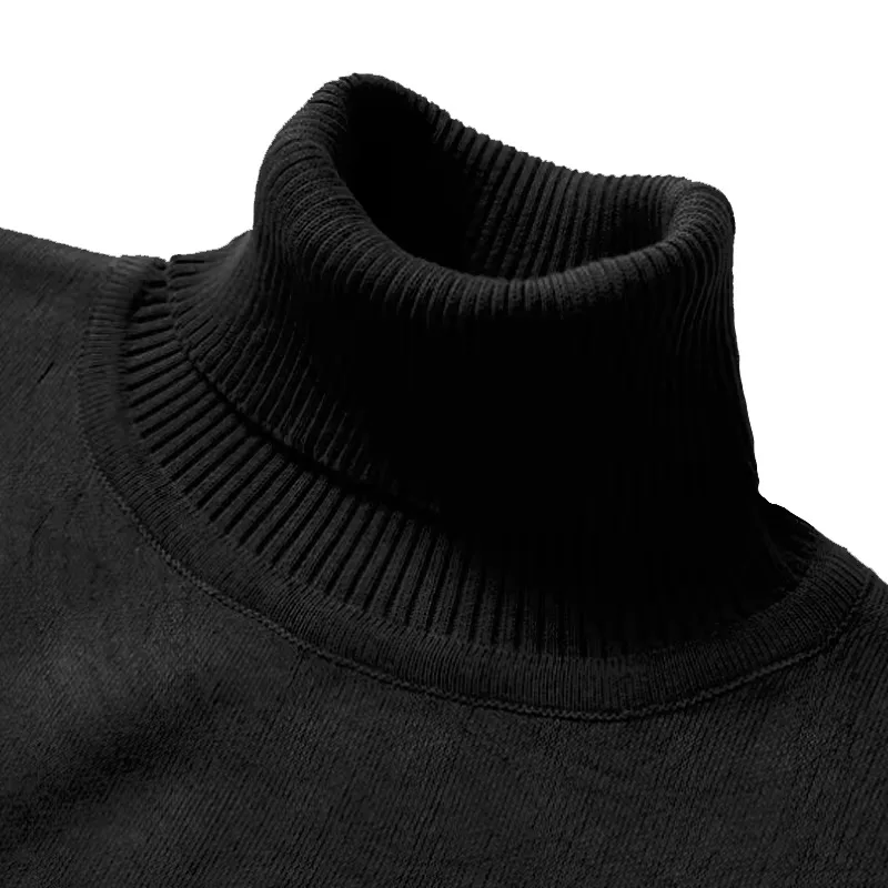 Autumn Mens Knitted Turtleneck Sweater New Solid Color Warm Streetwear Winter Vintage Lightweight Sweater Black Gray Tops