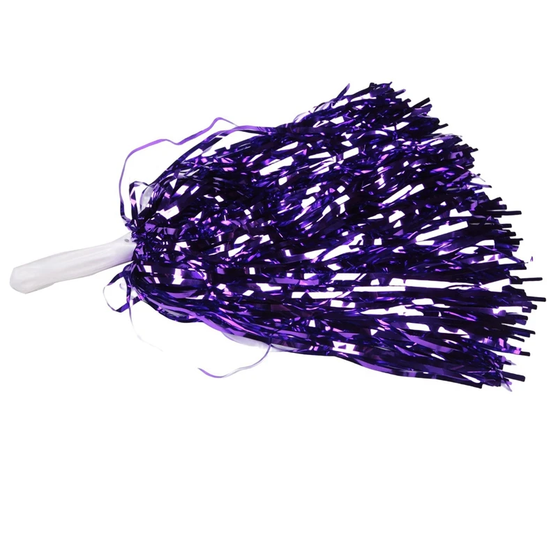 Cheerleading Pom Poms com alça de plástico, folha metálica Cheer Pom Poms para adultos e crianças, festa roxa, 48pcs