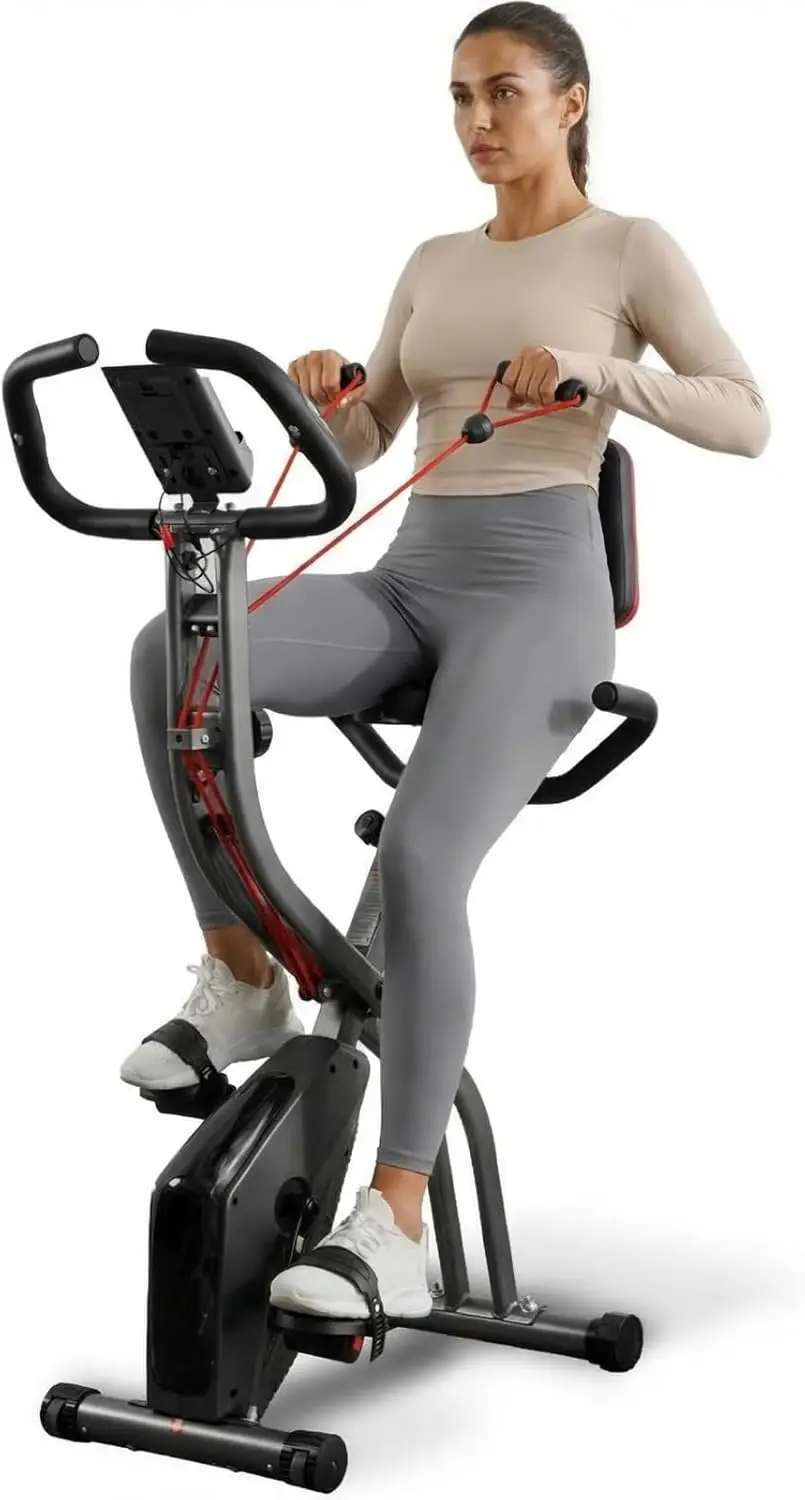 Bicicleta de Exercício Dobrável 4 em 1 com Resistência Magnética, Monitor LCD e Braçadeiras para Treinos em Casa
