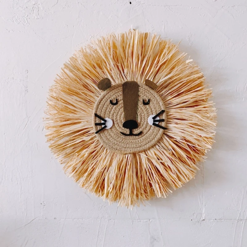 Nordic Hand Woven Cartoon Animal Hanging Wall Pendant Cotton Thread Weaving Lion for Head Ornaments Children Room Decorations