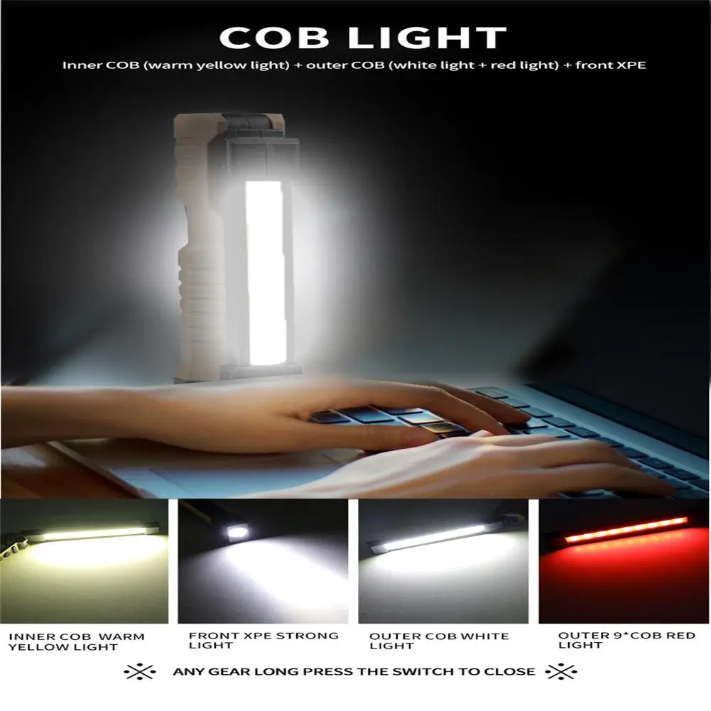 Cob Folding Work Light Double-sided Strong Light Emergency Flashlight Inspection Lamp With Strong Magnets