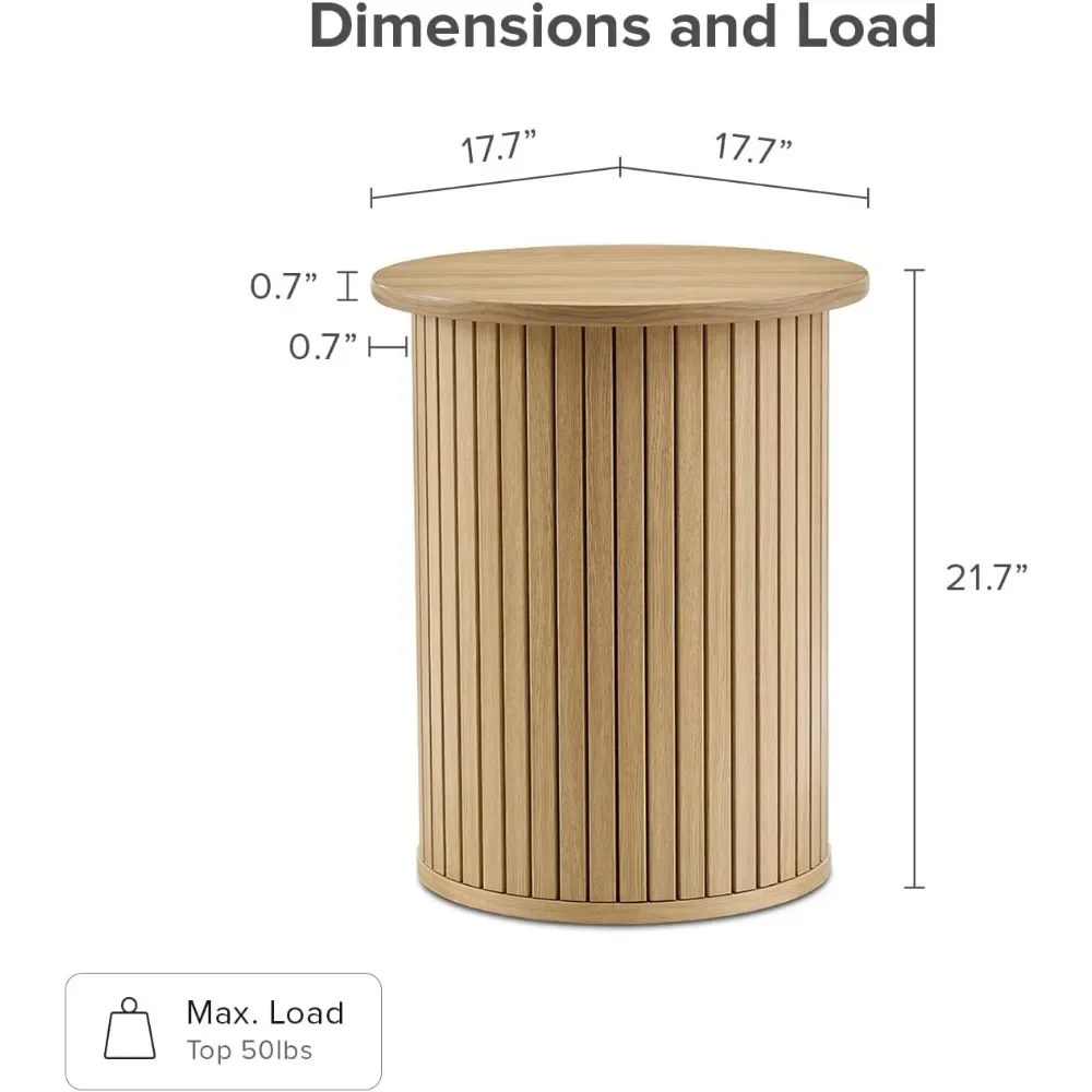 Side Table, Round Fluted End Table, Small Accent Table for Living Room, Mid Century Modern Night Stand