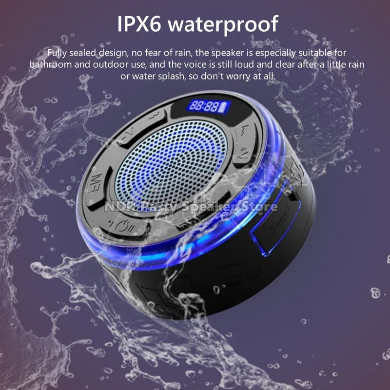 Adsorpcyjne mocowanie Bezprzewodowe przenośne wodoodporne głośniki prysznicowe Bluetooth z kolorowymi światłami RGB Zewnętrzny mini subwoofer