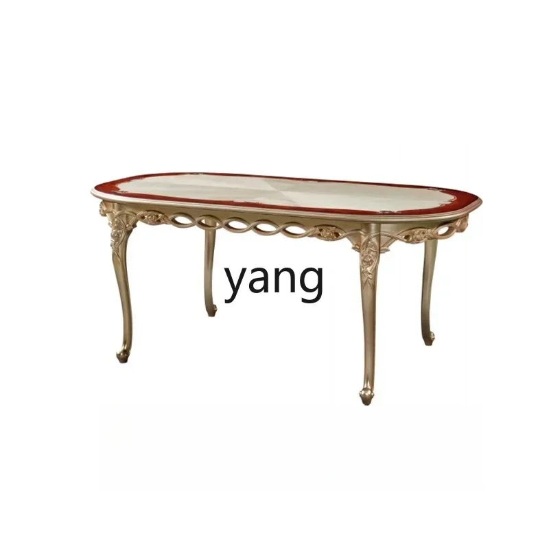 

LTT French light luxury solid wood silver foil long dining table European court luxury villa dining table and chairs