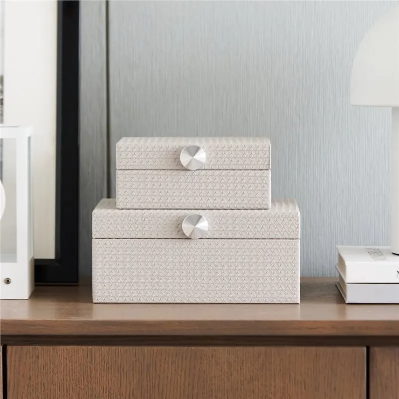 Modern minimalist quartz gray leather woven decorative box ornaments, dressers, living room decorations