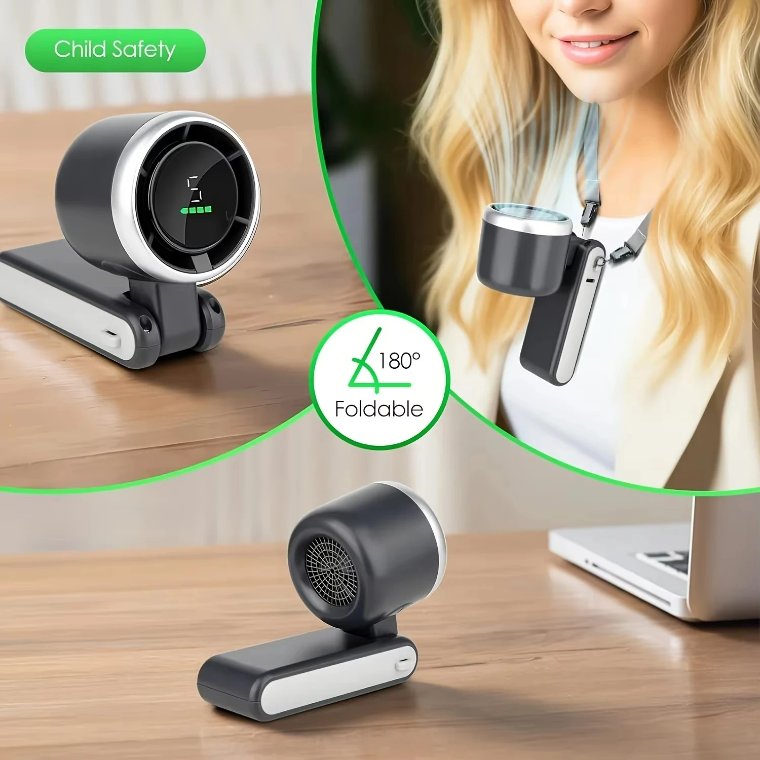 

Портативный складной вентилятор с USB-зарядкой, ультратихий, 5 скоростей, регулируемая скорость, аккумулятор 3600 мАч (10 часов работы)