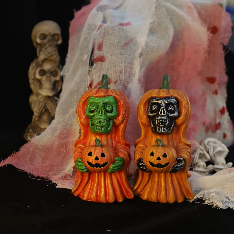 Pumpkin Head Skull Decoration Skeleton Figurines Cool Statue Skull Halloween Skull Horrible Ornaments For Home Decor