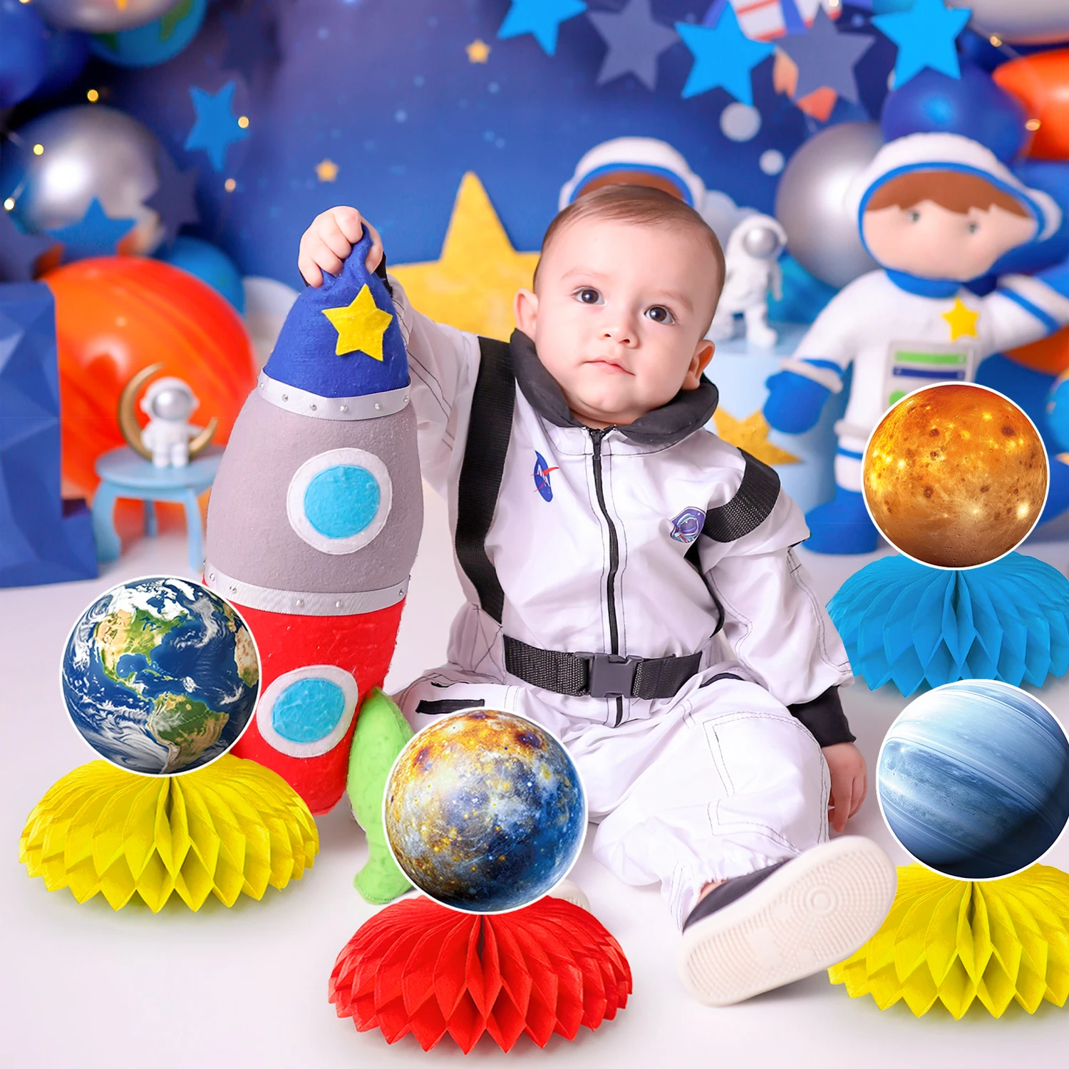 9 Pcs Outer Space Themed Honeycomb Centerpiece Outer Space Party Decorations Birthday Party Table Toppers Table Decorations
