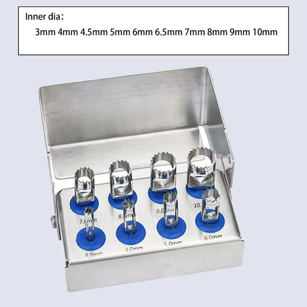 

8Pcs/set Dental Stainless Steel Trephine Drill Kit-Autoclavable Implant Planting Low Handpiece Bit for Precision Dental Surgery