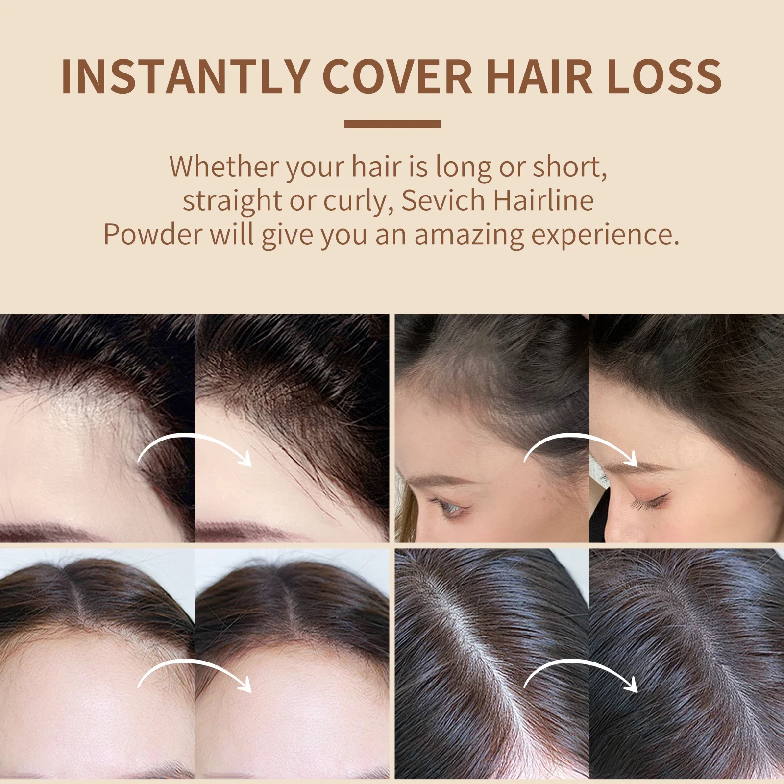 SEVICH Hairline Shadow Powder With Brush Water Sweat Resistant Hair Loss Concealer Bald Spot Concealing Hair Powder Women Men
