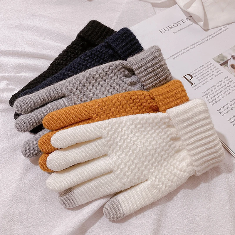 

1 Pair Pineapple Pattern Jacquard Knitted Gloves Unisex Winter Touchscreen Thicken Warm Glove Cycling Hand Protector Mittens