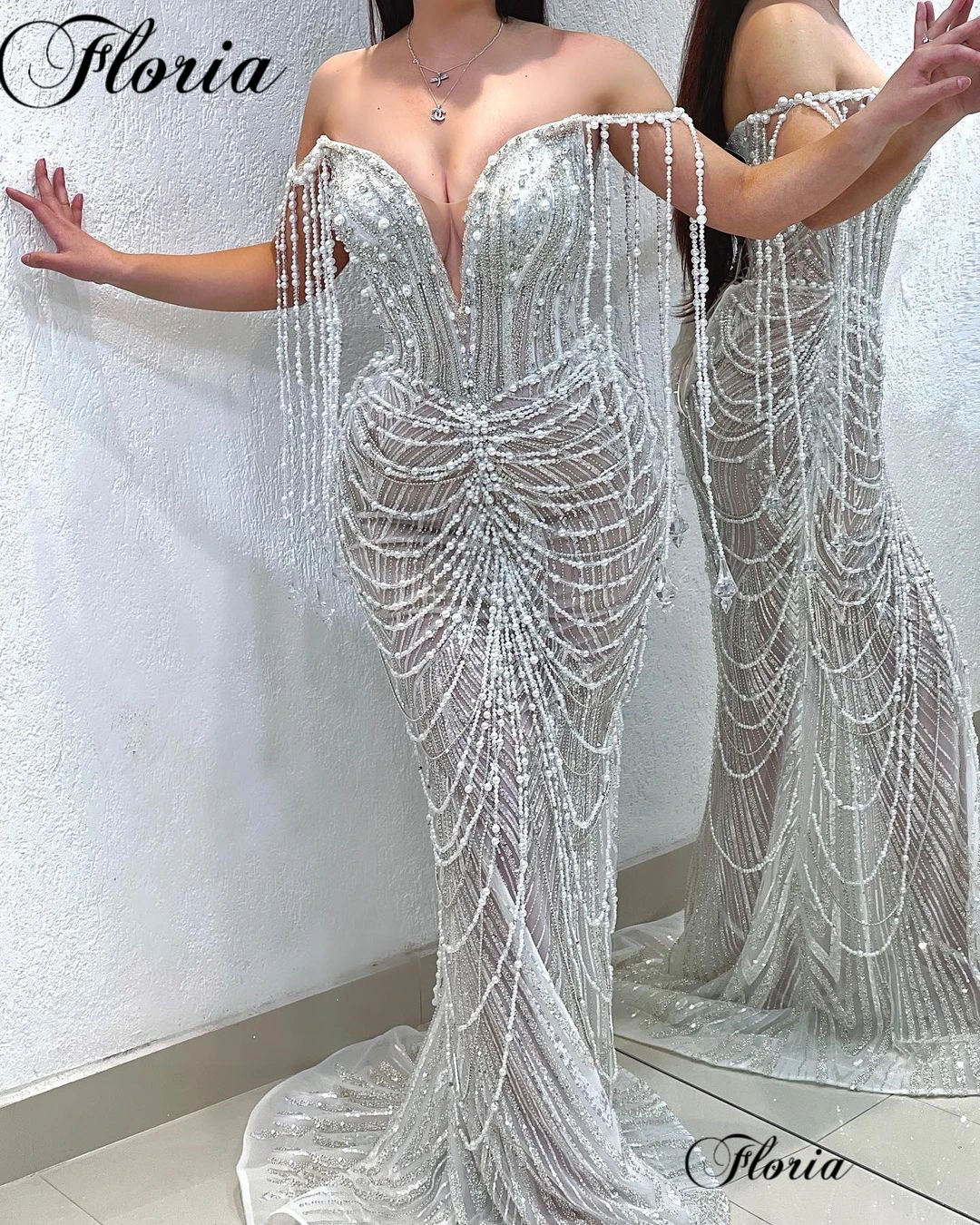 Luxury Elegant Pearls Cocktail Dresses For Women 2023 Sweetheart Off Shoulder Prom Dresses Mermaid Celebrity Dress Robes De Bal