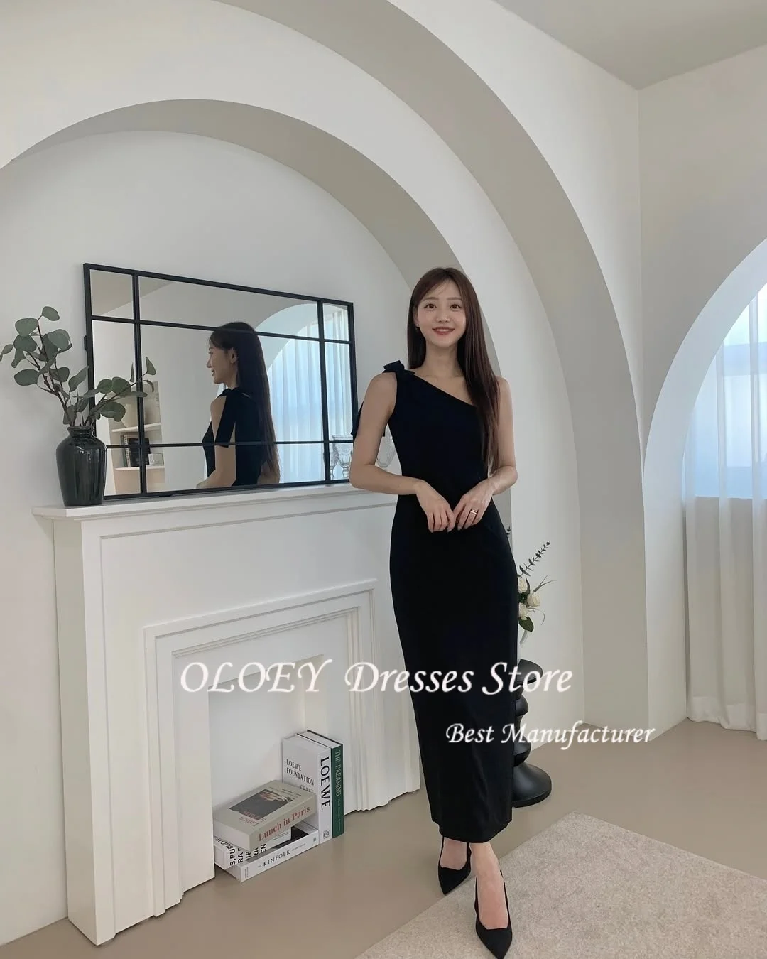 OLOEY Klassische koreanische Brautkleider für Fotoshootings, einschultriges, knöchellanges Brautkleid, Fotoshooting, maßgeschneidert,  soi