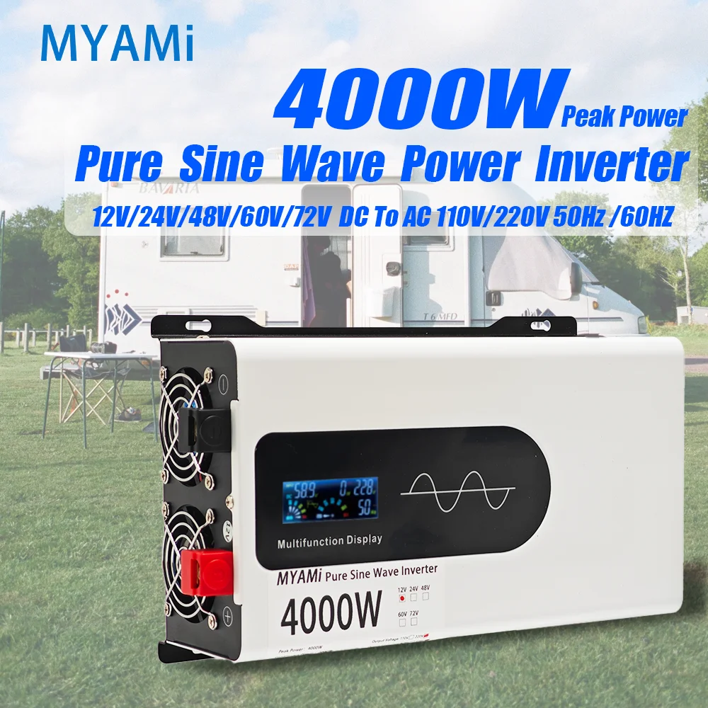 MYAMi 4000W peak pure sine wave inverter DC/AC converter 2000W rated power, suitable for automotive and household use 12V/24V/48