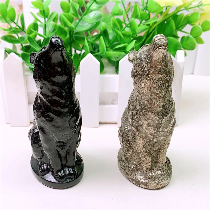 Natural Crystal Quartz Wolf Carving Healing Gemstone Animal Crafts For Christmas Lucky Gift Art Collection 1pcs