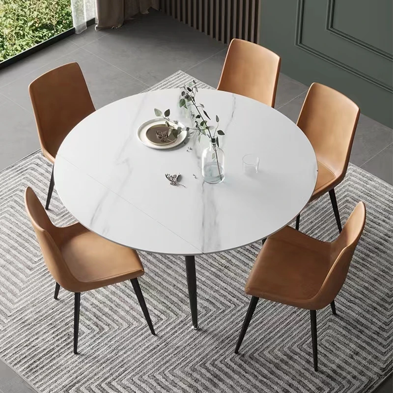 For NOVA Banquet Multifunctional Extendable Adjustable Round Stretch White Slate Dining Room Table For Restaurant