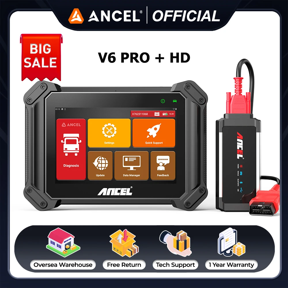 2025 ANCEL V6 Pro+ HD Automotive OBD2 Scanner Full System Diagnostic Tool 40+Reset ECU Coding FCA Autoauth For 12V 24V Car Truck