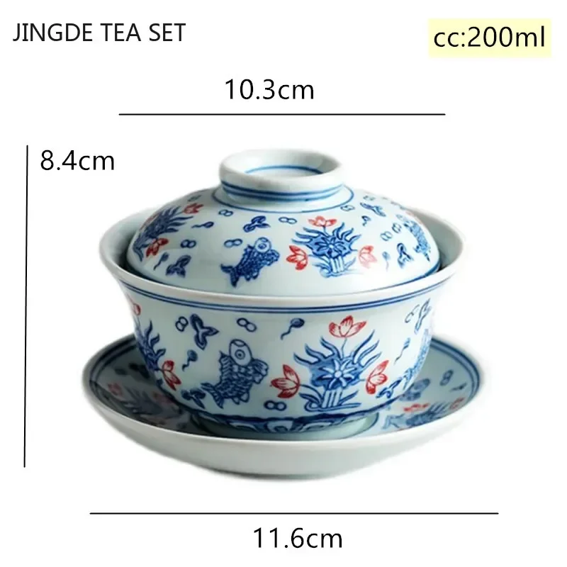 Jingdezhen porcelana azul e branca gaiwan xícara de chá de cerâmica artesanal tigela de chá de viagem aparelho de chá chinês copo pessoal 200ml