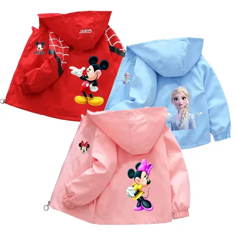 Frozen Spring Girl Elsa Princess Jacket Kids Toddler Hooded Long Sleeve Casual Clothing Children Mickey Minnie Cosplay Coat