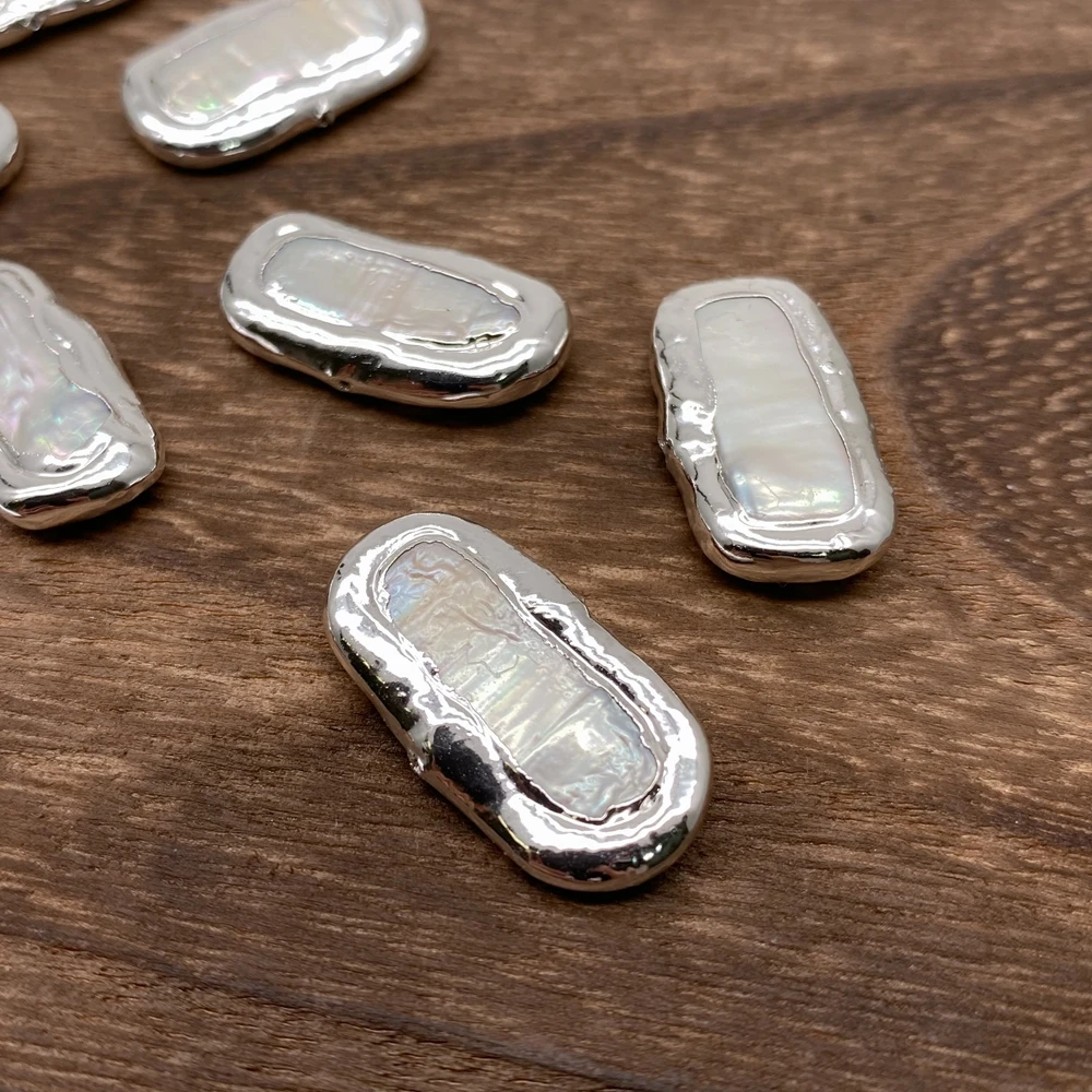 10 Pcs Cultured White Biwa Pearl Rectangle Shape Beads For Jewelry Making Gold Plated For DIY