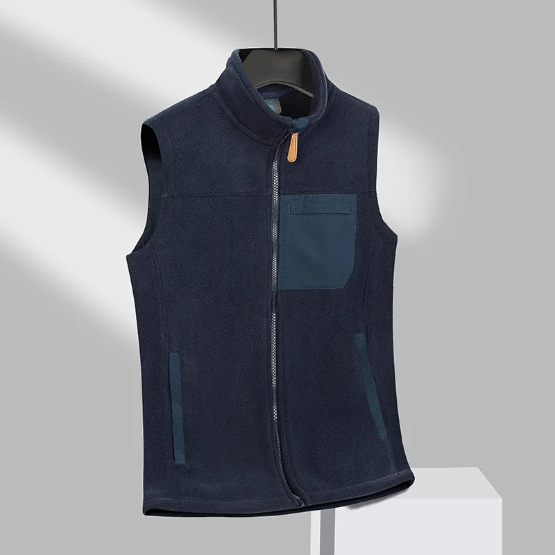 Autumn and Winter Outdoor Men's Fleece Vest with Thick and Warm Standing Collar Cardigan Sports Vest for Women Biker Vest