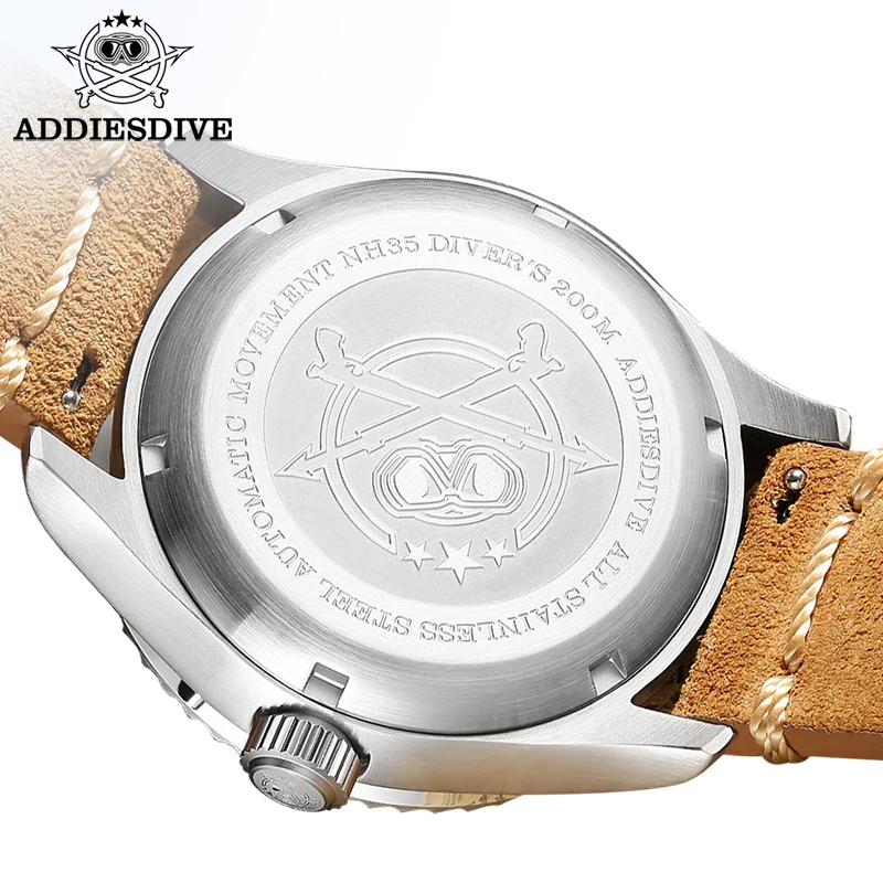 ADDIESDIVE Leather Mechanical Wristwatches Silver Waterproof Steel Analog Watches Luxury Men Sapphire Crystal Mechanical Watches