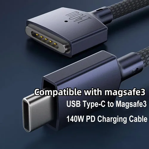 Cable cargador magnético magsafe3 Compatible USB-C a cable de carga para portátil magsafe3 PD 140W para MacBook Air/Pro A2442 A2485 A2681