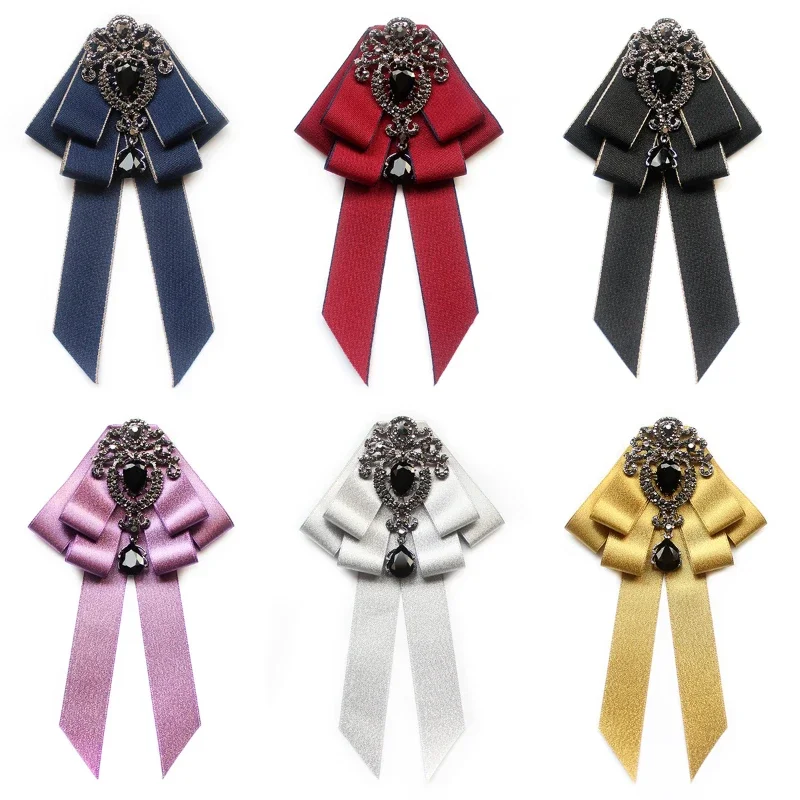 High Quality Handmade Fabric Bow Ties Rhinestone Crystal Men's Neck Tie Wedding Business Cravat Luxulry Jewelry Accessories