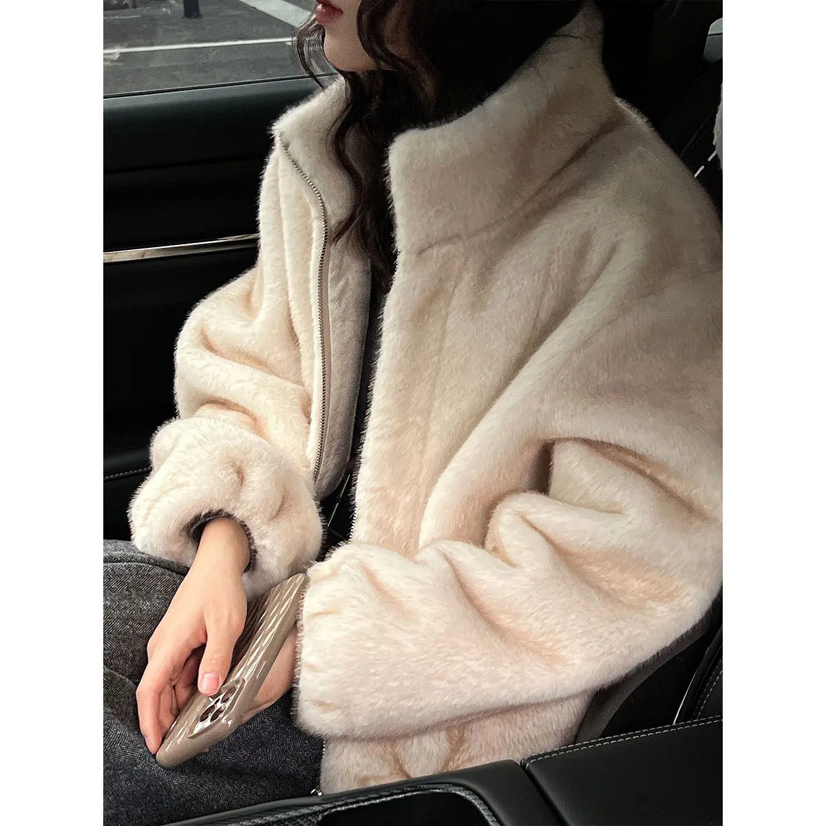 Pullover invernale da donna in pelliccia sintetica con mezza zip, colletto alla coreana, felpa in peluche, cappotto in pile tinta unita, giacca da donna