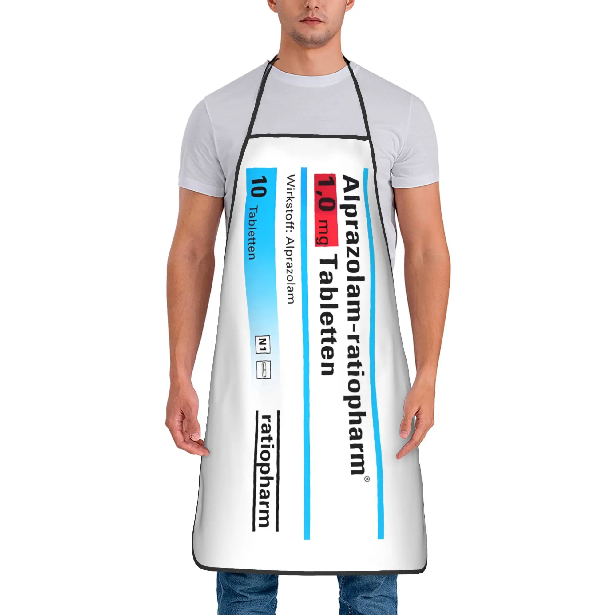 

Фартук кухонный полиэстеровый маслостойкий с забавным принтом Alprazolam-ratiopharm 1.0mg Tabletten Label Bib Apron для женщин, мужчин, взрослых, для салона