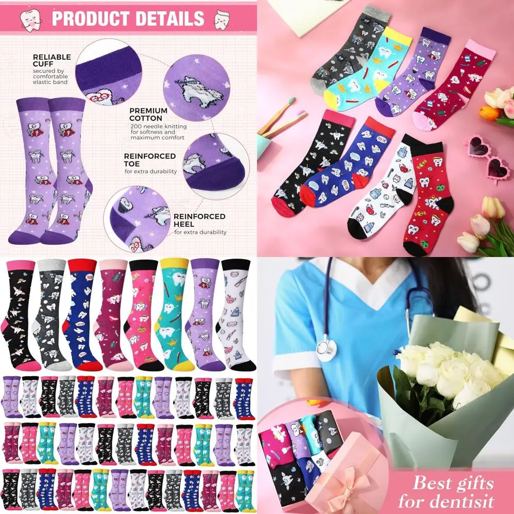 

48 Pairs Festive Dental Themed Socks - Perfect Christmas Gift for Women, Hygienists, and Dentists