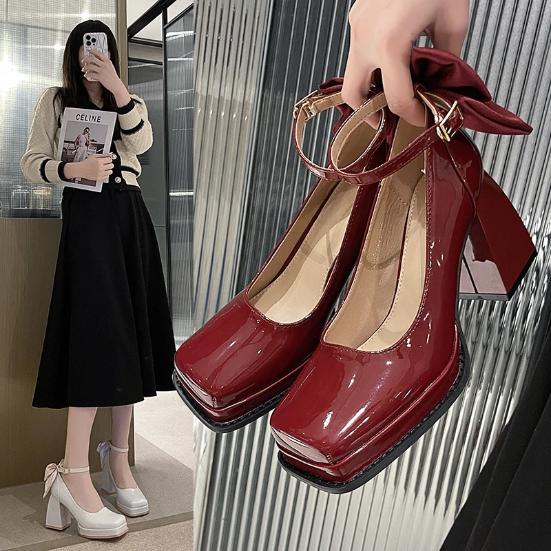 Fangtou 2024 Spring New Princess Shoes Waterproof Platform High Heels Versatile Ladies Wedding Shoes