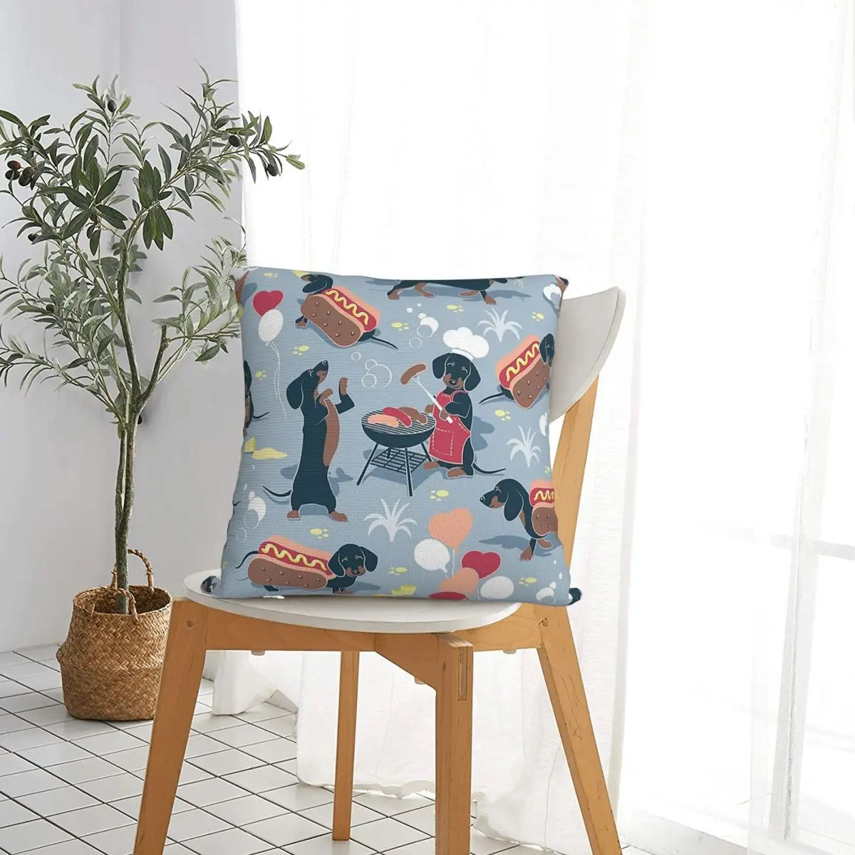 Hot Dogs And Dachshunds Pillowcase Polyester Cushion Cover Decor Wiener Sausage Doxie Pillow Case Cover Home Zipper 40X40cm