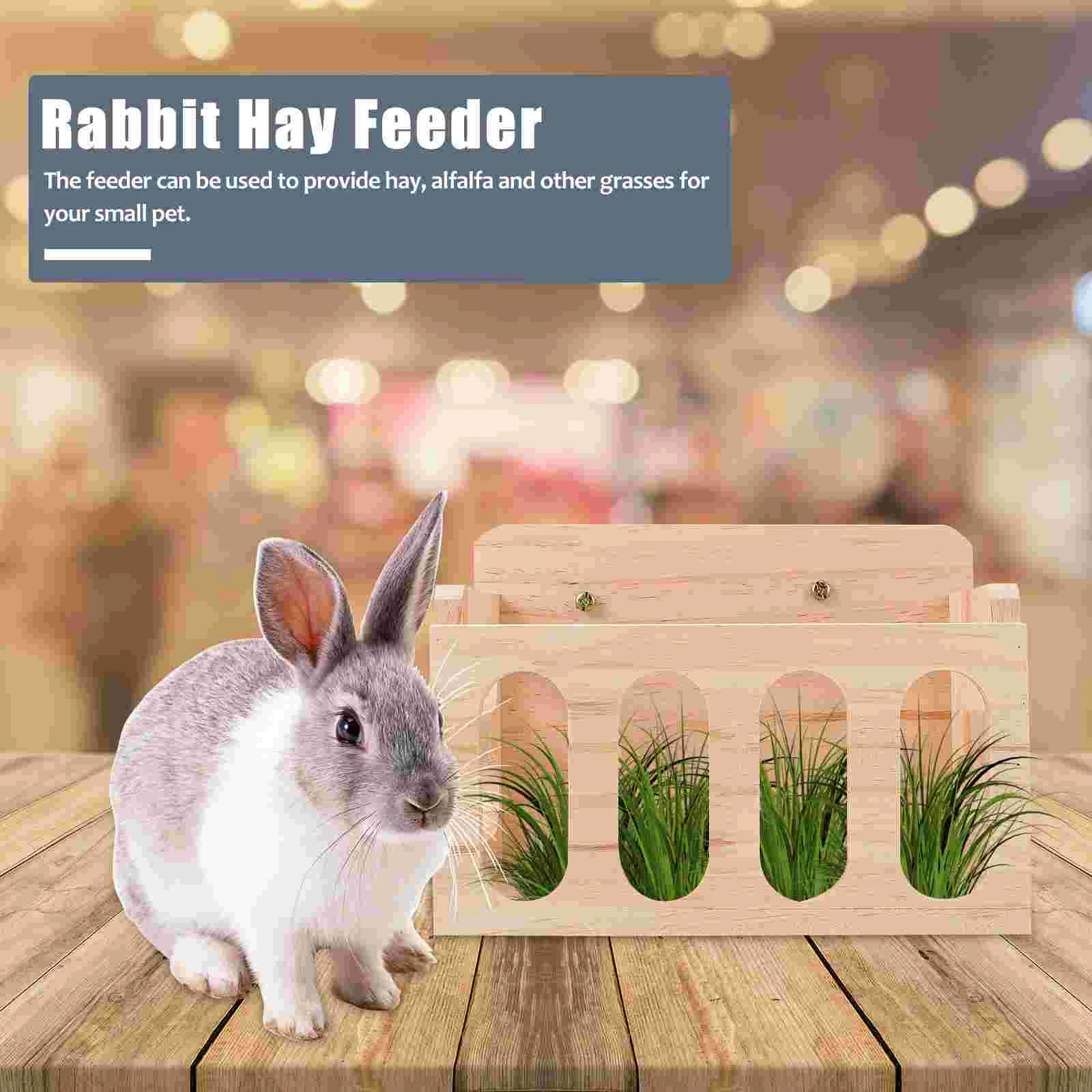 Bunny Cage Indoor Rabbit Grass Stand Hammock Small Animal Feeder Wooden Bowl Outdoor Toys