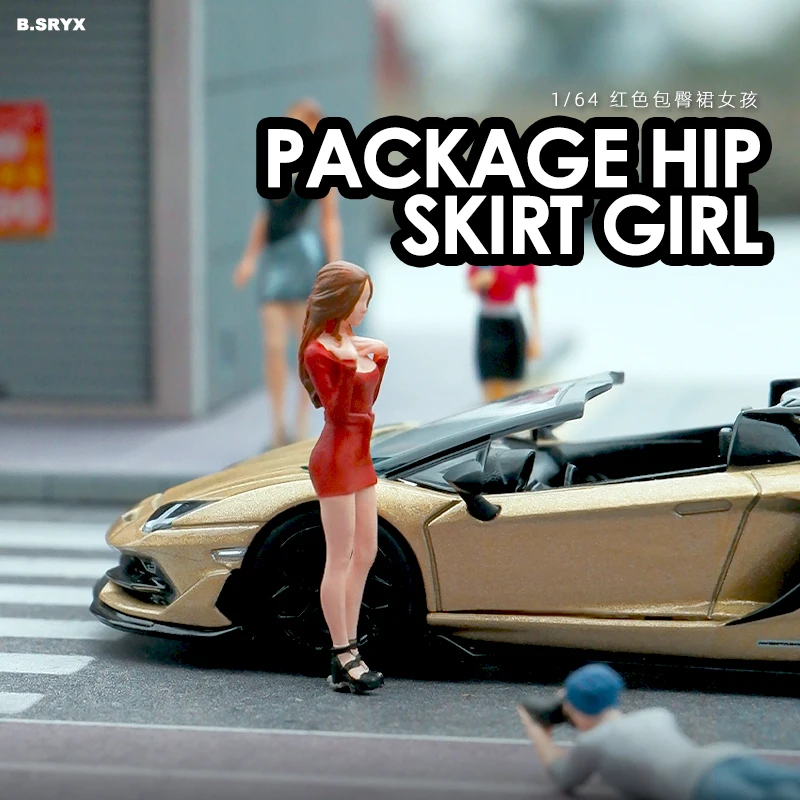 

1:64 Red Dress Hip Skirt Girl Miniature Scene Model Doll Photo Shooting Props Sand Table Figure Ornament