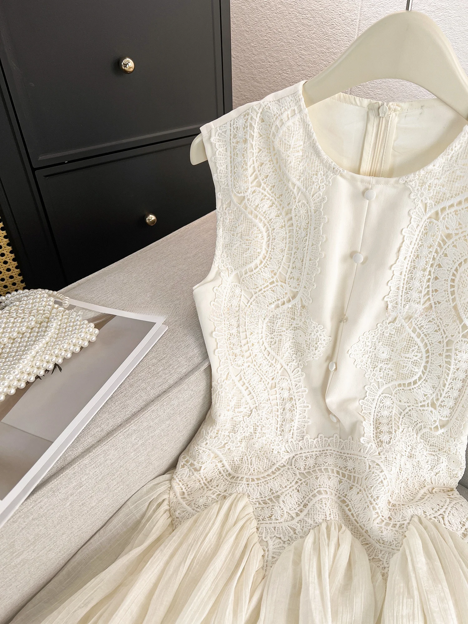 Ele Summer New Sle Gentle Wind Dimagrante Lace Splice Svel Vest Dr Vita stretta Scava fuori l Vita morbida